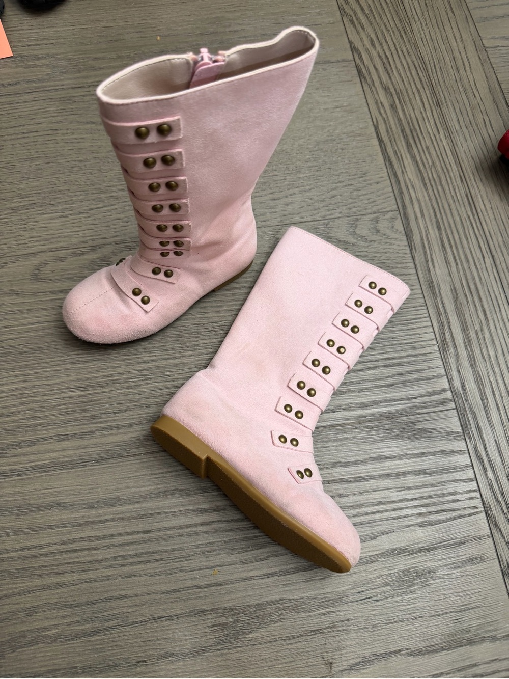 Liv & Mia size 10 Kids Pink Suede Mid-Calf Boots with Stud Detail